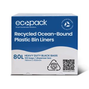 Ecopack 80L Ocean-Bound Plastic Bin Liners in Dispenser Box