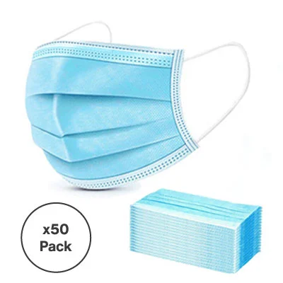 50 Pack Disposable 3 Ply Surgical Face Masks – Elastic Earloop, Protective Filter