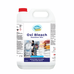 Hygiea Scrubs OXI Bleach Destainer for commercial laundry.