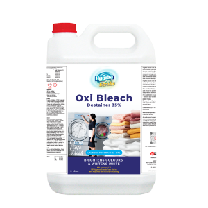 Hygiea Scrubs OXI Bleach Destainer for commercial laundry.