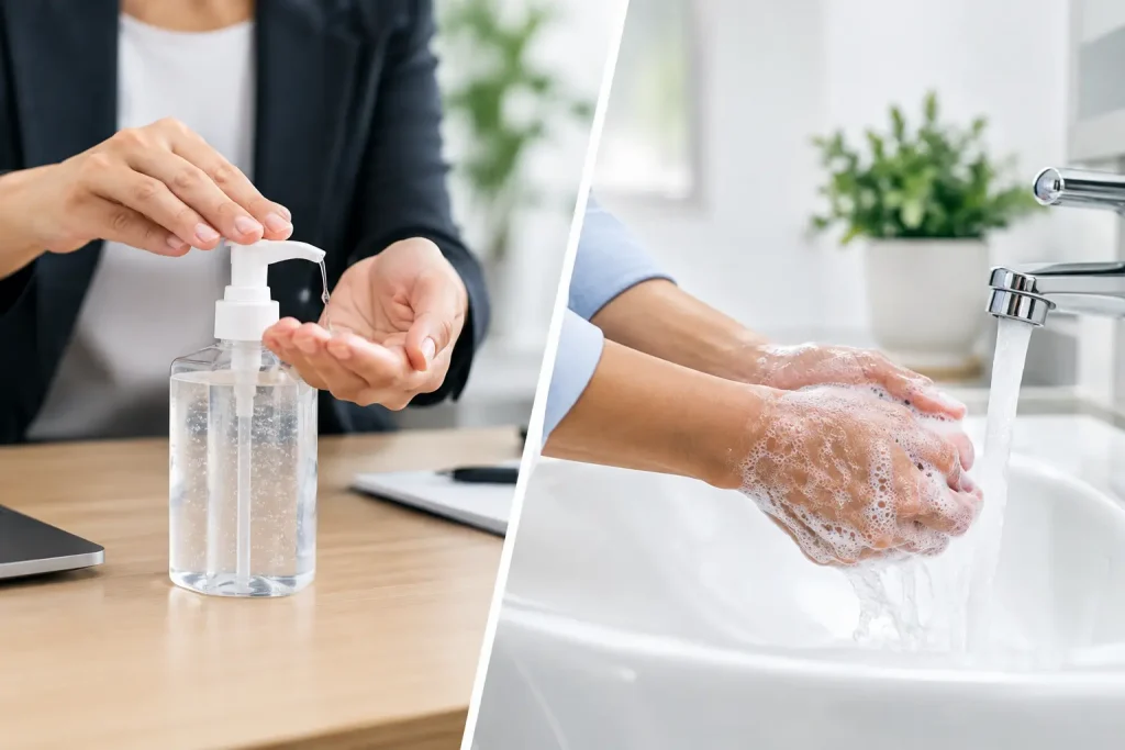 Hand Sanitiser Versus Handwashing at Work